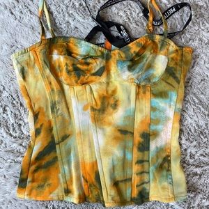 PLT Orange Tie Dye Print Structured Corset Top